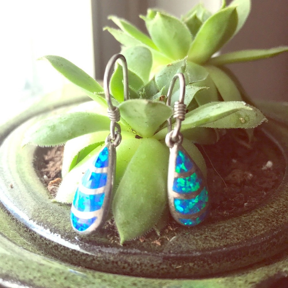 Opal silver earrings